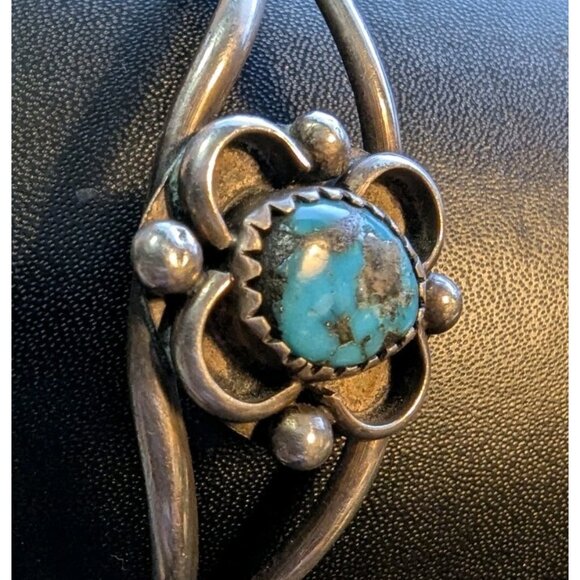 Vintage Navajo Sterling & Turquoise Cabochon Southwestern Open Cuff Bracelet - Picture 9 of 10